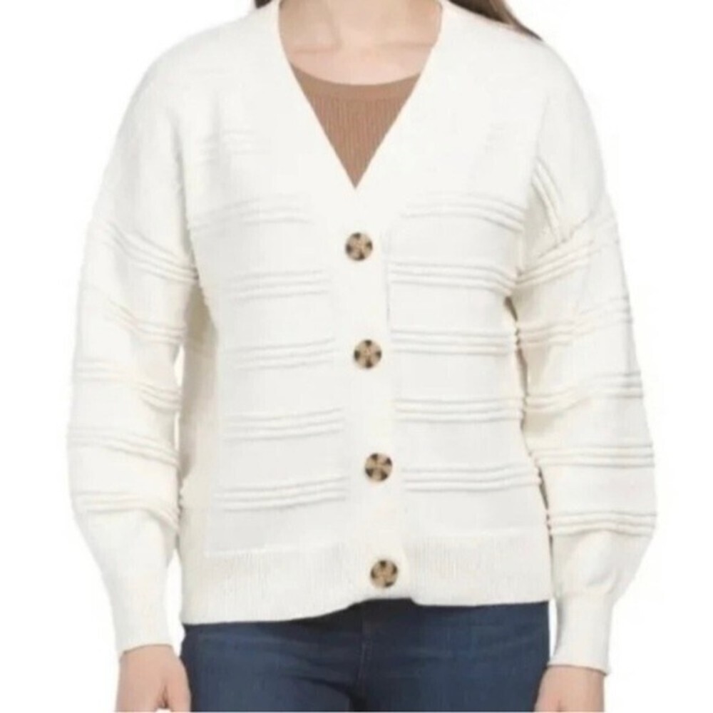 Cupcakes & Cashmere Cream Button Front Knit Textured Preppy Cardigan Sweater S